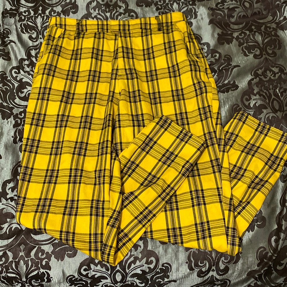 Mustard yellow plaid pants